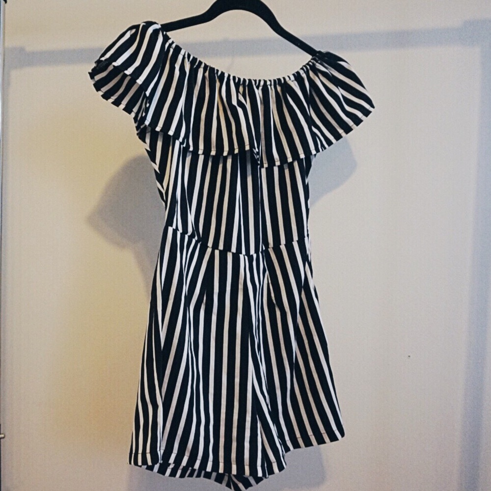 BooHoo striped off the shoulder romper